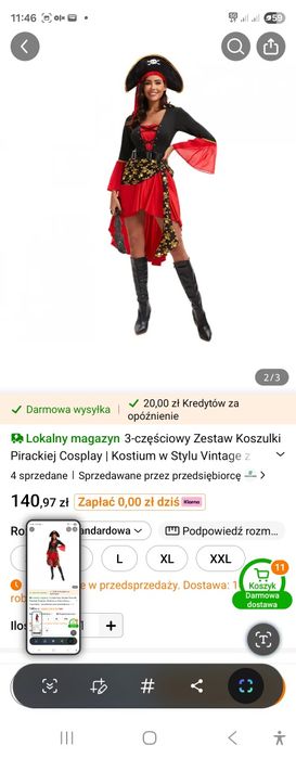Strój piratka 3 części XXL