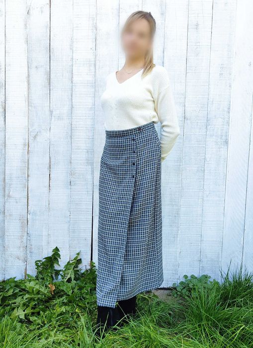Retro spódnica B-Young L 40 ołówkowa długa w kratę kratka krata