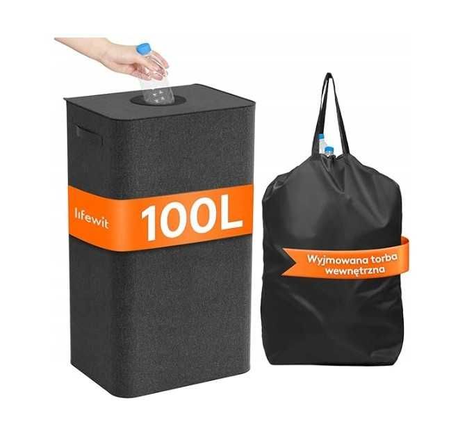 Lifewit Składany kosz pojemnik na butelki plastikowe z pokrywą 100L
