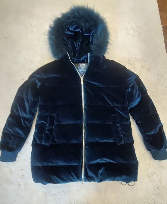 Ochnik cudowna ciemnoturkusowa kurtka zimowa jenot puch naturalny  M/L