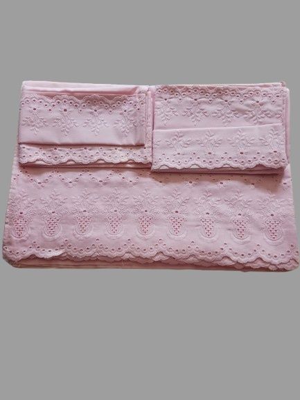 Lençol NOVO casal Rosa bordado