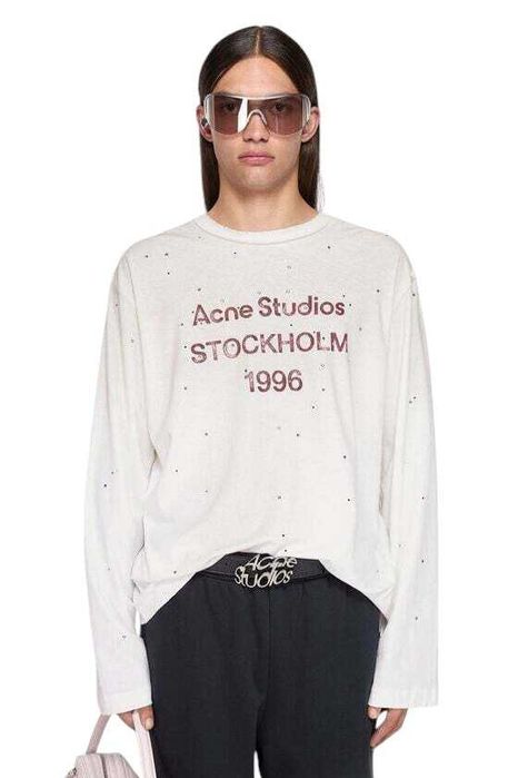 Лонгслів Acne Studios Stamp Logo Rhinestones Long Sleeve Dusty White