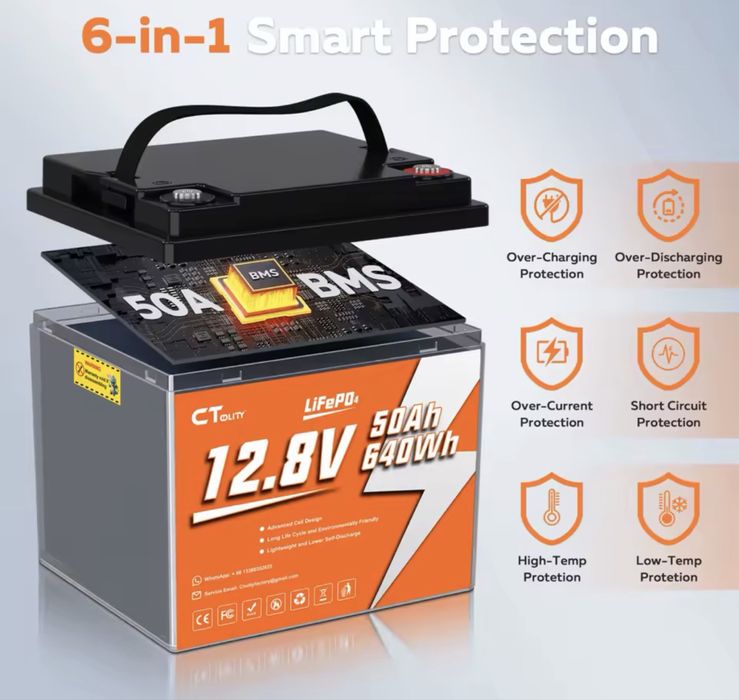 Аккумулятор LiFePO4 BMS Ctolity 12,8V 50 Ah 640 Wh