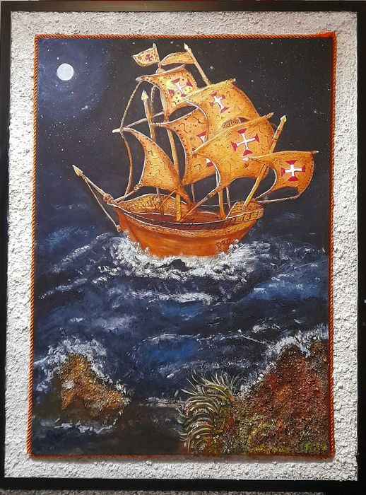 Quadro pintado á mão na técnica de acrilico...pintura naif