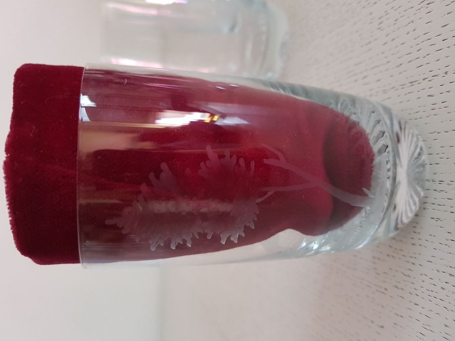 Zestaw szklanka szlifowana z zającem szkło lata 70