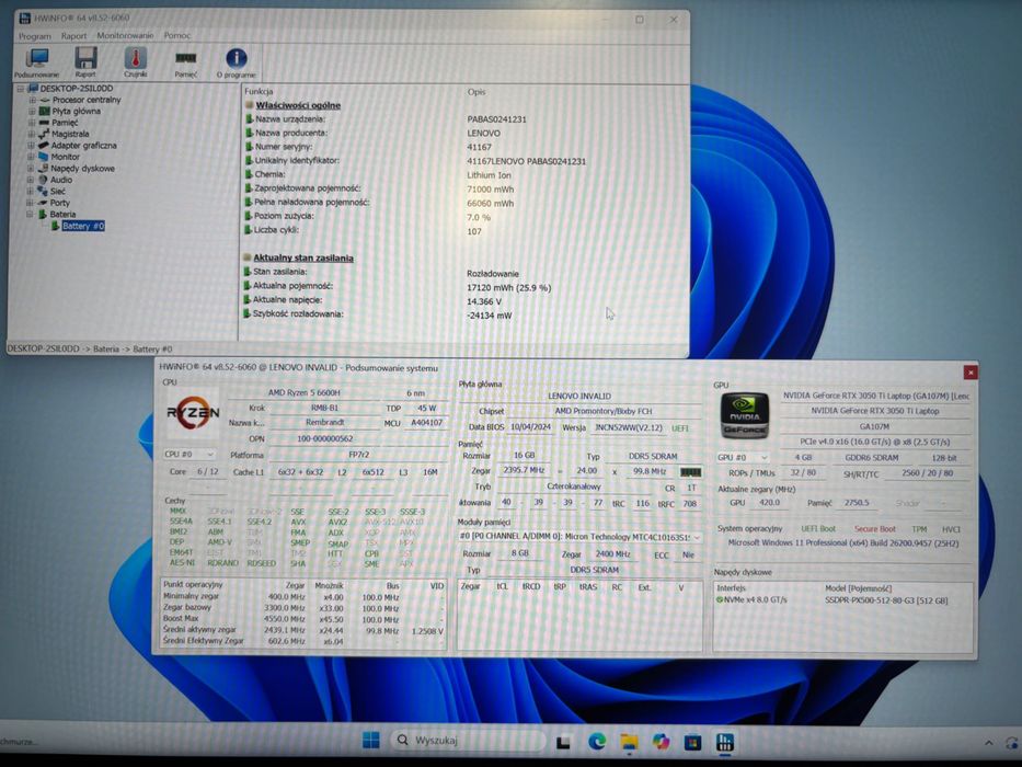 Laptop Lenovo IdeaPad Gaming 3 16ARH7 Ryzen 5 RTX3050Ti