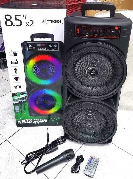 Велика блютуз колонка з мікрофоном і ЛЕД підсвіткою, bluetooth колонка