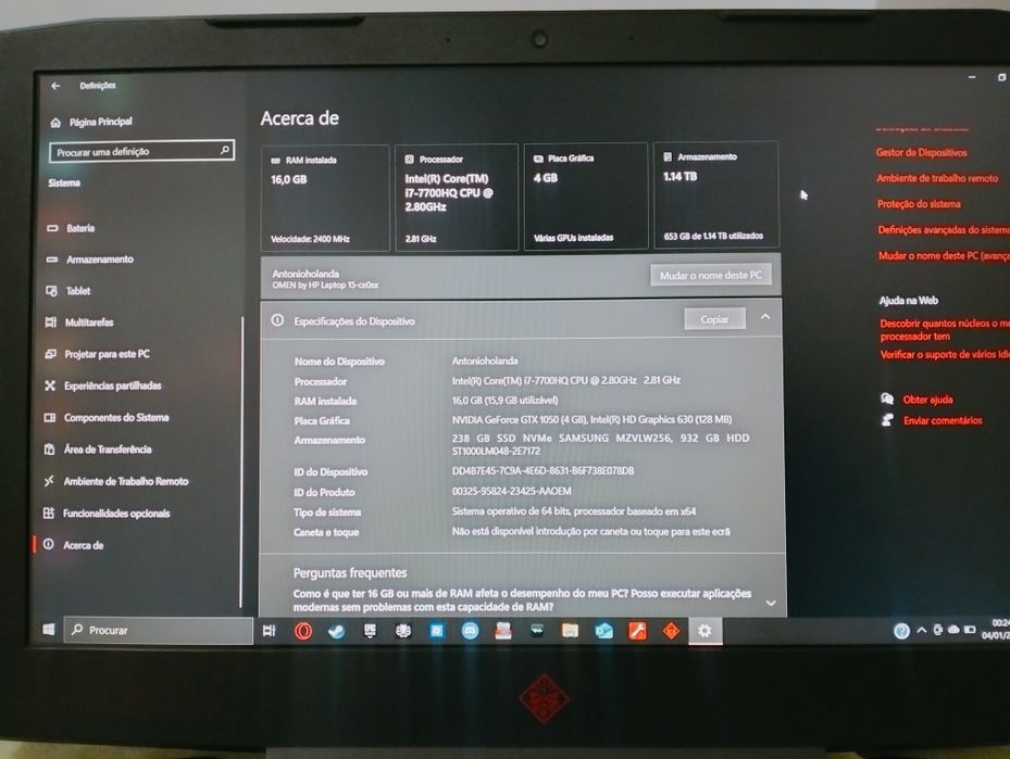 HP OMEN 15 Gamer | i7-7700HQ | GTX 1050 4GB | 16GB RAM | SSD NVMe + HD