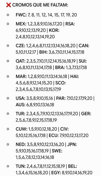 Cromos Mundial 2026 Panini – Troca Direta / Venda em Mão (0,25€)