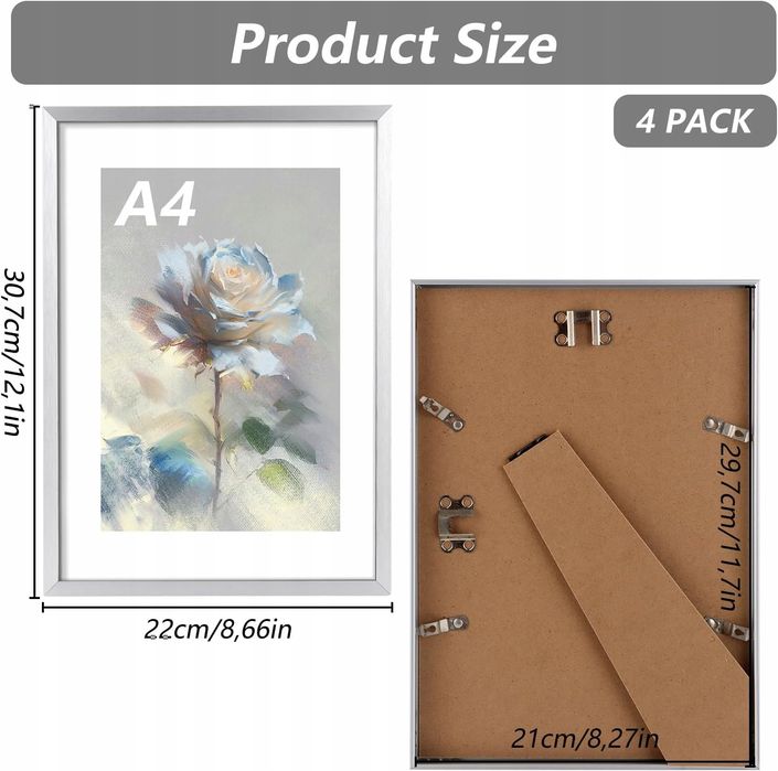 ramki a4 21x30 srebrne zestaw 3 szt aluminium ścienne