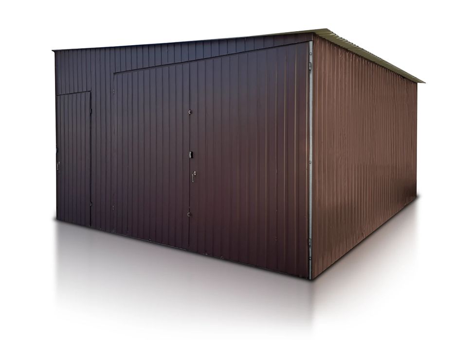 Garaż blaszany jednostanowiskowy 4x5m - Dach jednospadowy, Brama dwusk