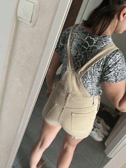 Ogrodniczki hm beżowe szelki jeansowe