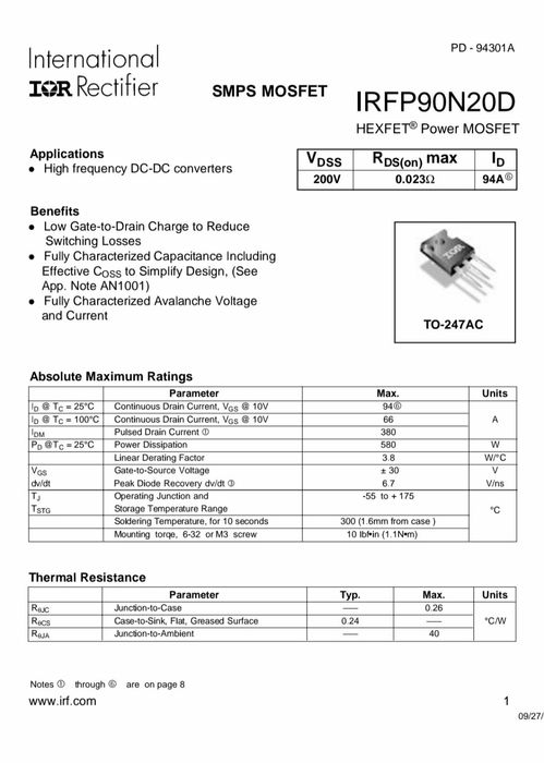 Транзистор IRFP90N20D 200V 66A