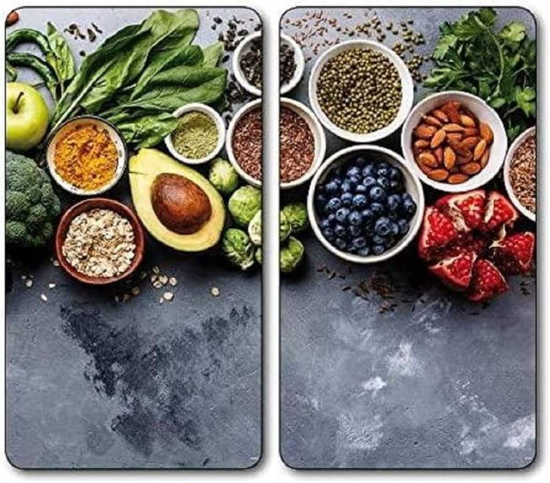 Wielofunkcyjny szklany talerz 2 szt motyw zdrowego gotowania 50 x 28,5