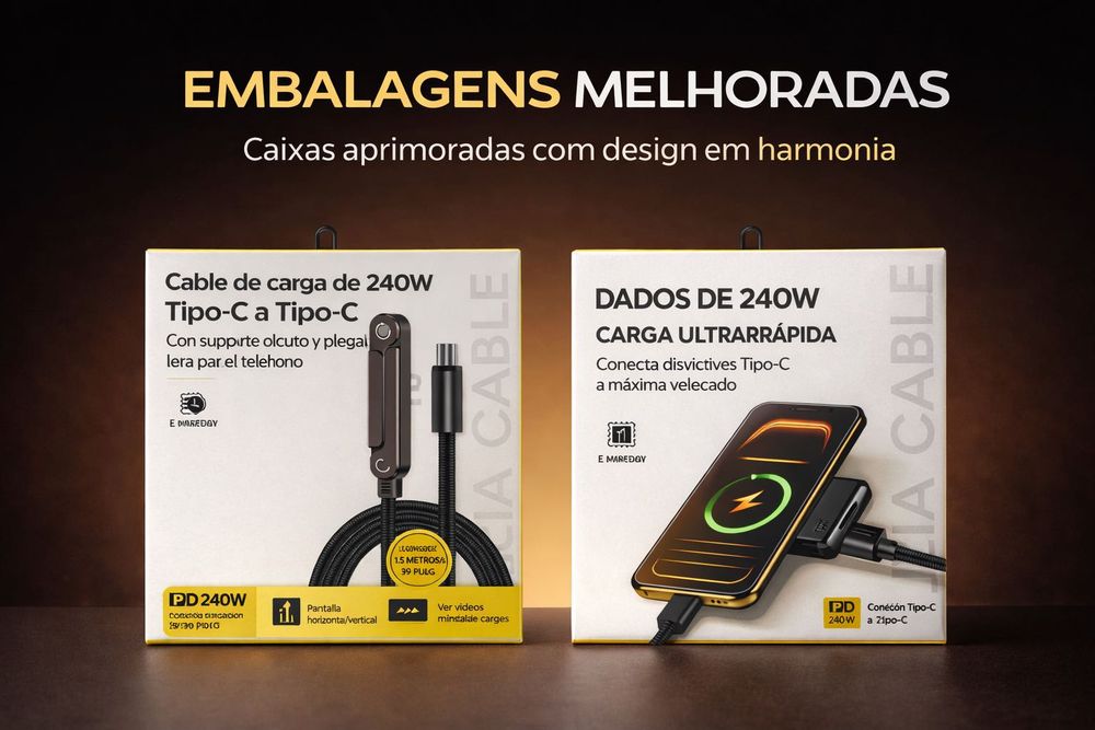 Cabo USB-C novo, de alta transferência, 240w, com suporte