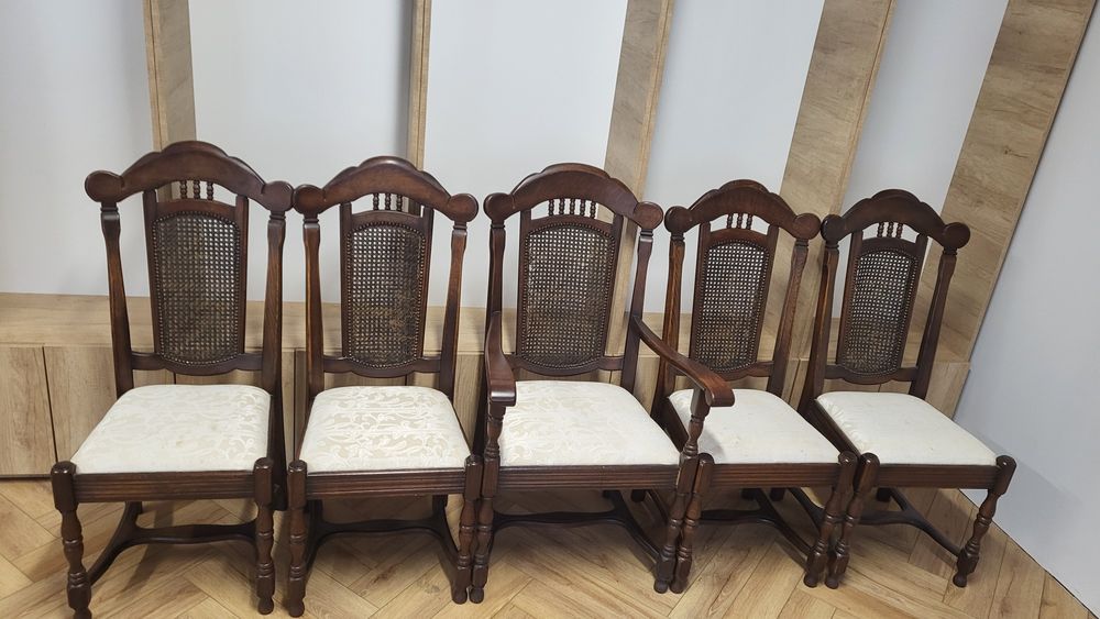 Krzesła, fotel dębowe kolonialne