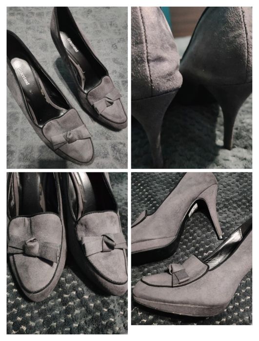 Szare grafitowe zamszowe szpileczki kokardka r 42 Graceland