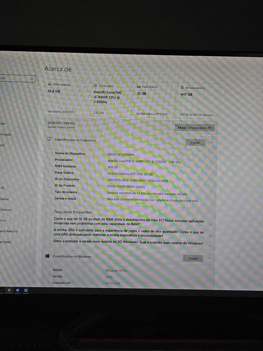 PC Gaming RTX 3060 12GB + i5-9400F
