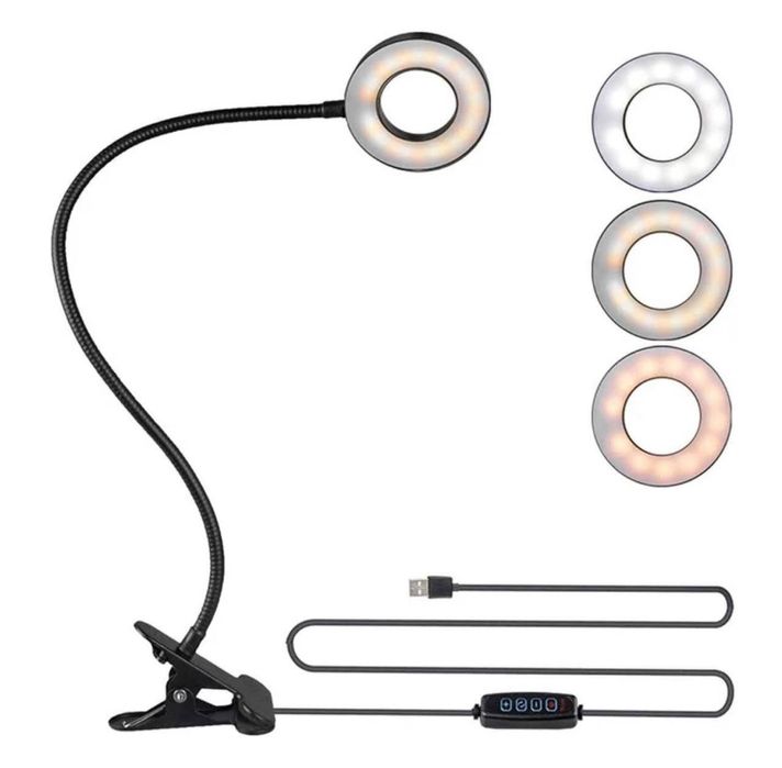 Настільна кільцева LED лампа на затискачу, 5W, white