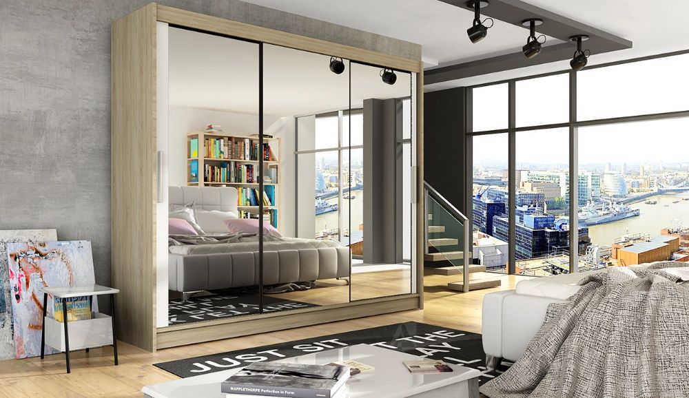 Szafa Przesuwna Garderoba BOSTON 3 250cm LED 4 Kolory DOSTAWA 10 dni