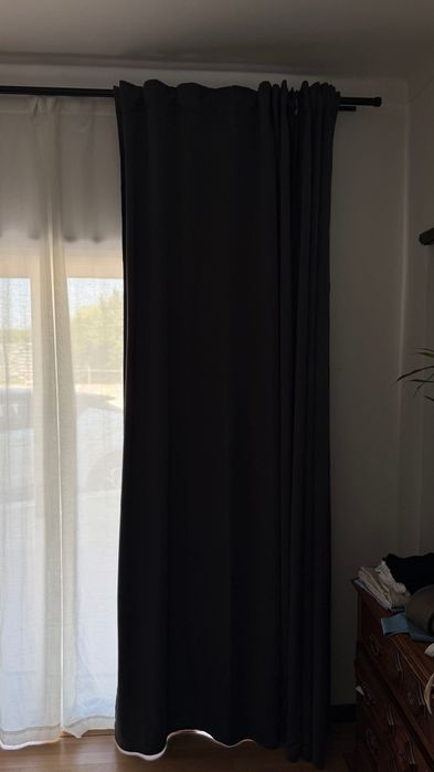 8 Cortinados IKEA Cinza Blackout 1,46 × 2,66 m + 2 Varões Pretos Duplos