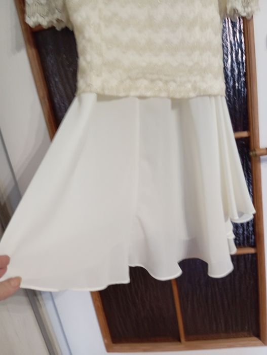 Elegancki komplet ecru żakiet + spódnica ślub, chrzciny,komunia lub wy