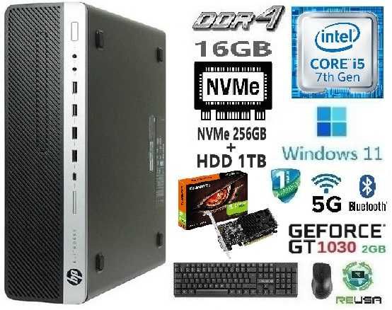 Pç LowGaming 7ªG|i5-7500|16G|NVMe-256+HD1TB|TPM2.0|GT1030-2G|5G+BT|W11