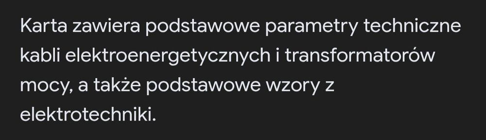 Suwak, karta kabli elektroenergetycznych, transformatorów, wzory