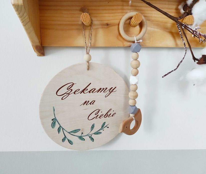 tabliczka do zdjeć ze sklejki "czekamy a ciebie"