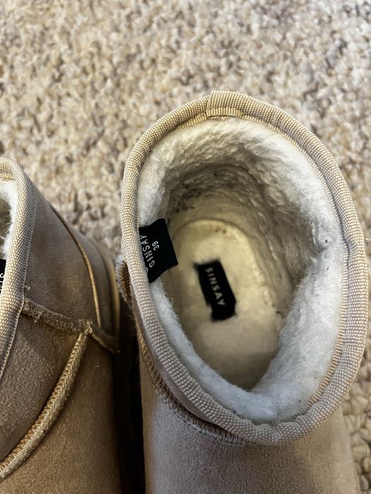 Śniegowce buty zimowe botki ocieplane beżowe z wełną wool