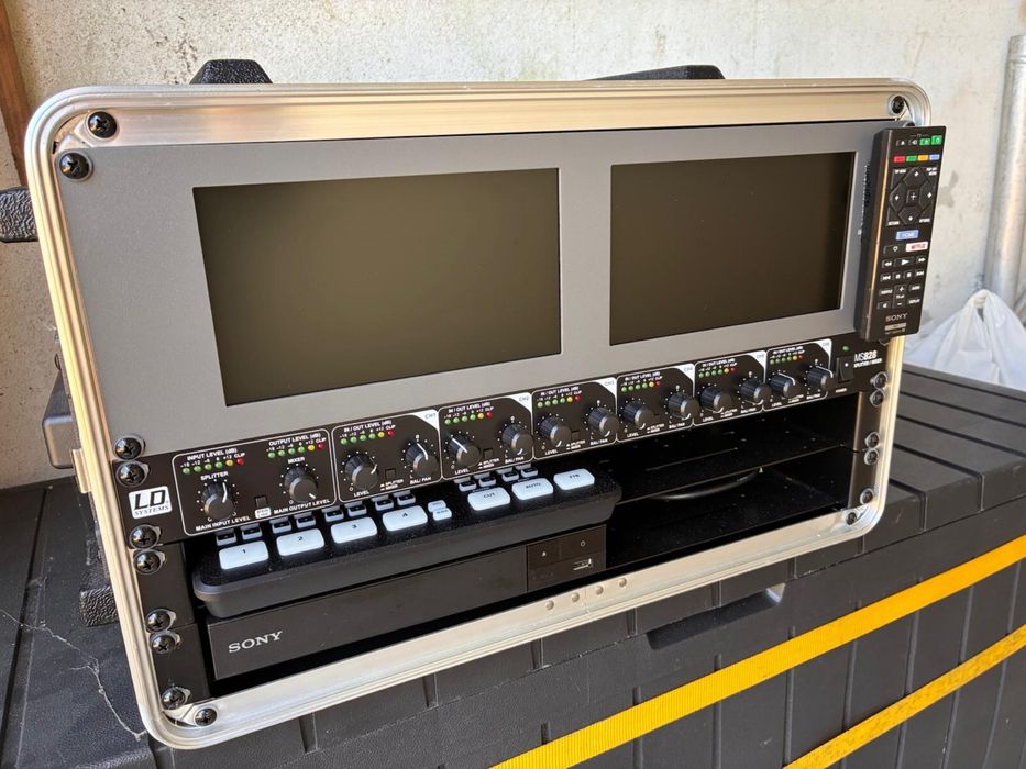 Sistema Blackmagic Completo em Rack – ATEM Mini SDI, Monitor Duplo, Conversores e Áudio