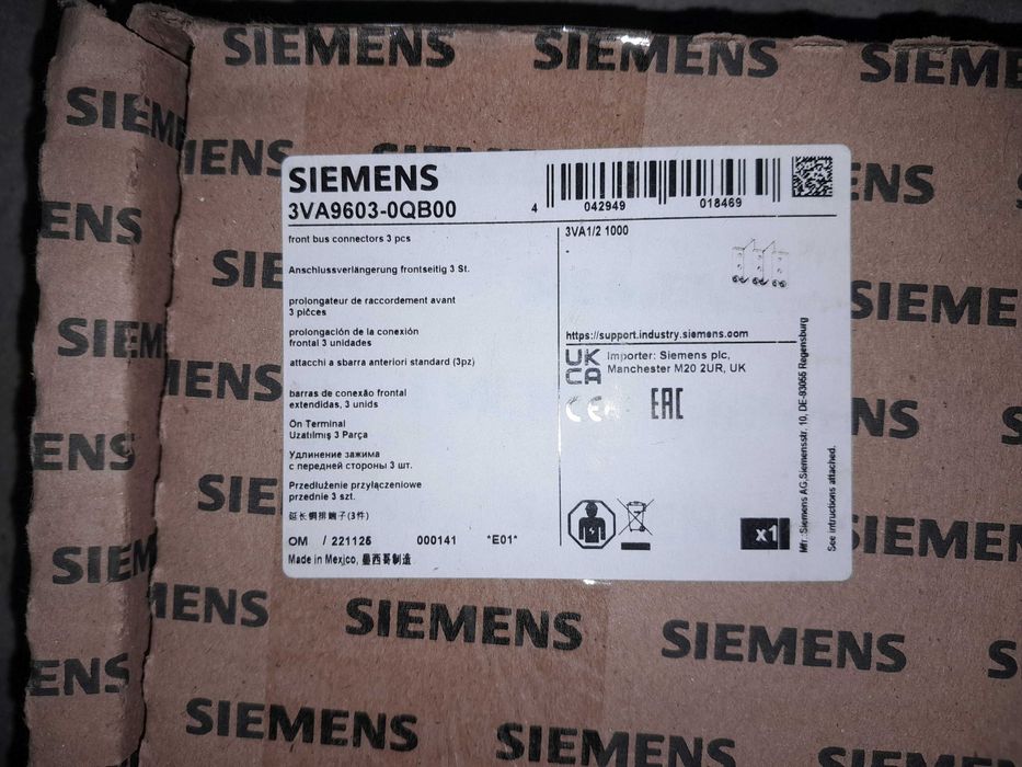 Siemens 3VA9603-0QB00 szyny przyłączeniowe do wyłączników mocy