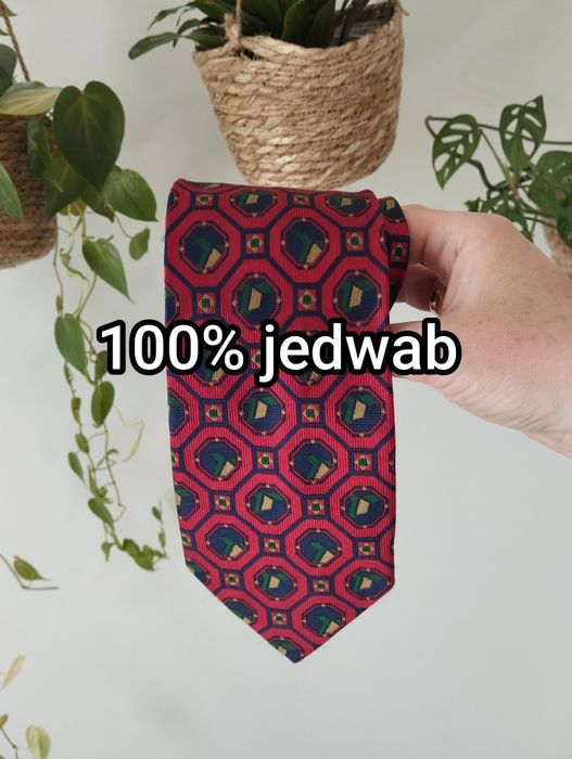 Męski jedwabny krawat 100% silk, kolorowy, czerwony we wzory, kolor wina, 9,5 cm Tibnor