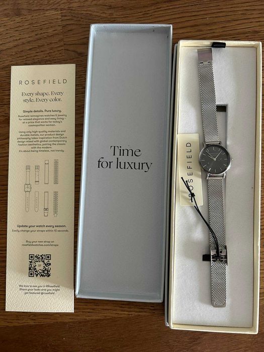 Srebrny nowy damski zegarek Rosefield na bransoletce prezent