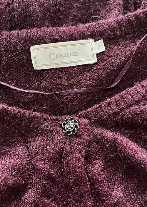 Cream kardigan burgundowy boho z moherem