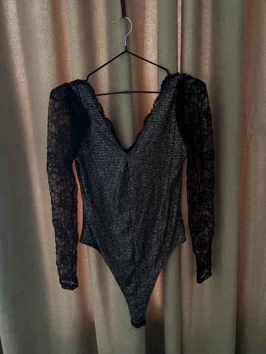 Блискучий боді з мереживними рукавами | ZARA | Розмір S