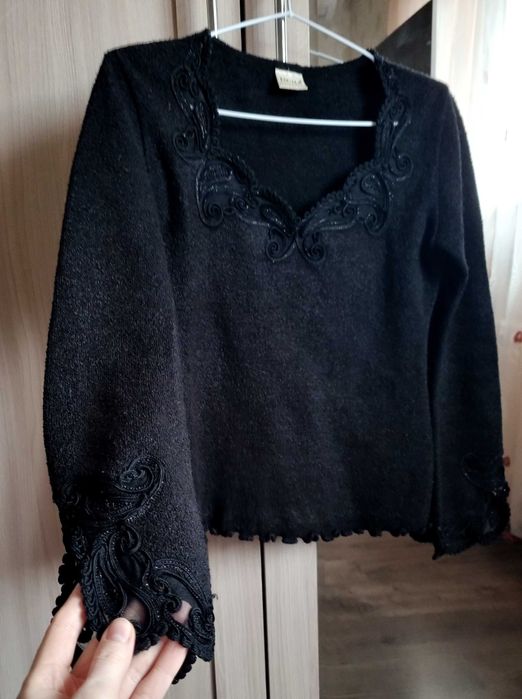 Вінтажний чорний светр букле з вовною Escala, розмір M-L/46-48