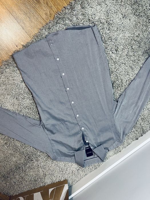 Szara koszula elegancka meska rozm S 100% bawelna biurowa do garnituru