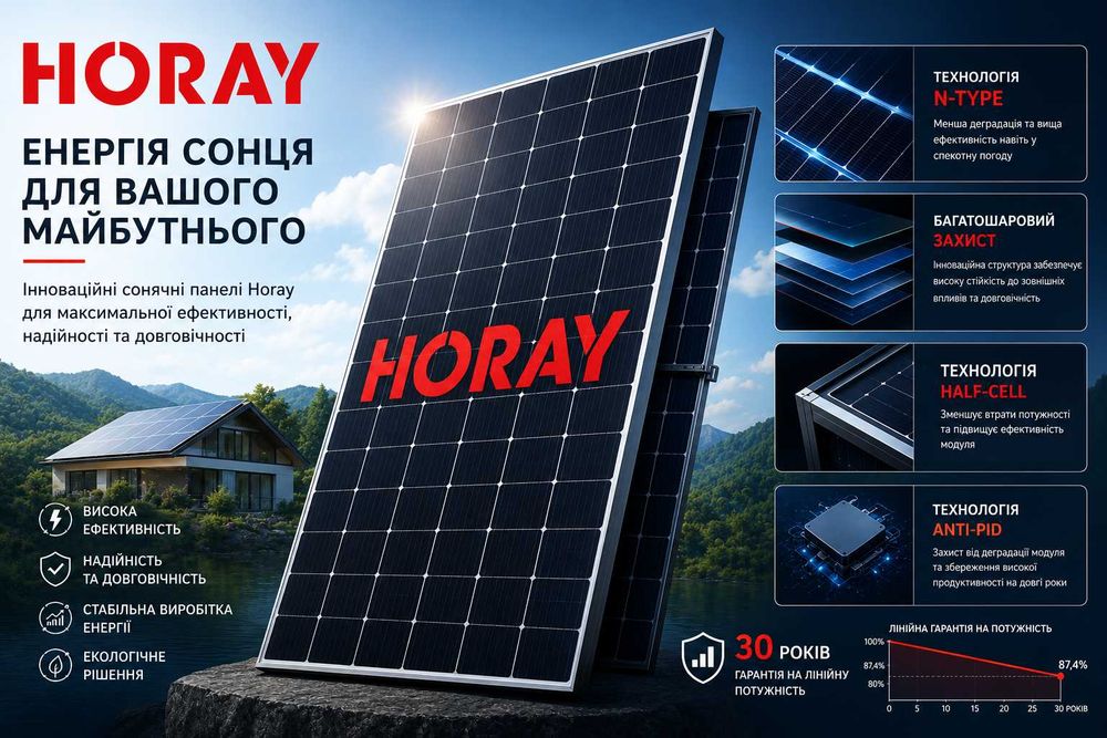 !!! Акція !!! Сонячні панелі HORAY Solar 600W Двостороння, монокристал.
