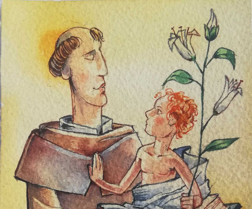 Aguarela. Santo António. Original de Carlos Marques