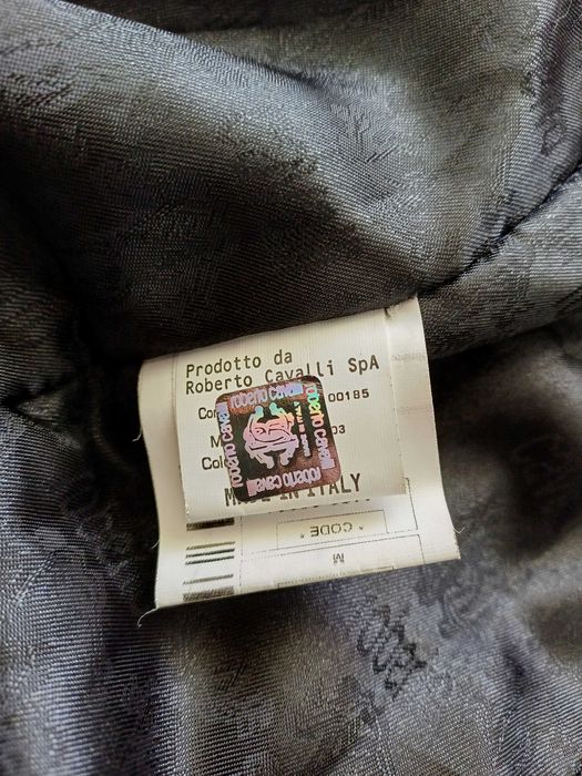 Roberto Cavalli skórzana kurtka ozdobiona futrem królika rozmiar M