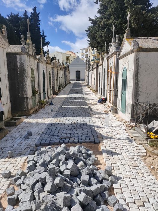 Calcadas e muro pedra