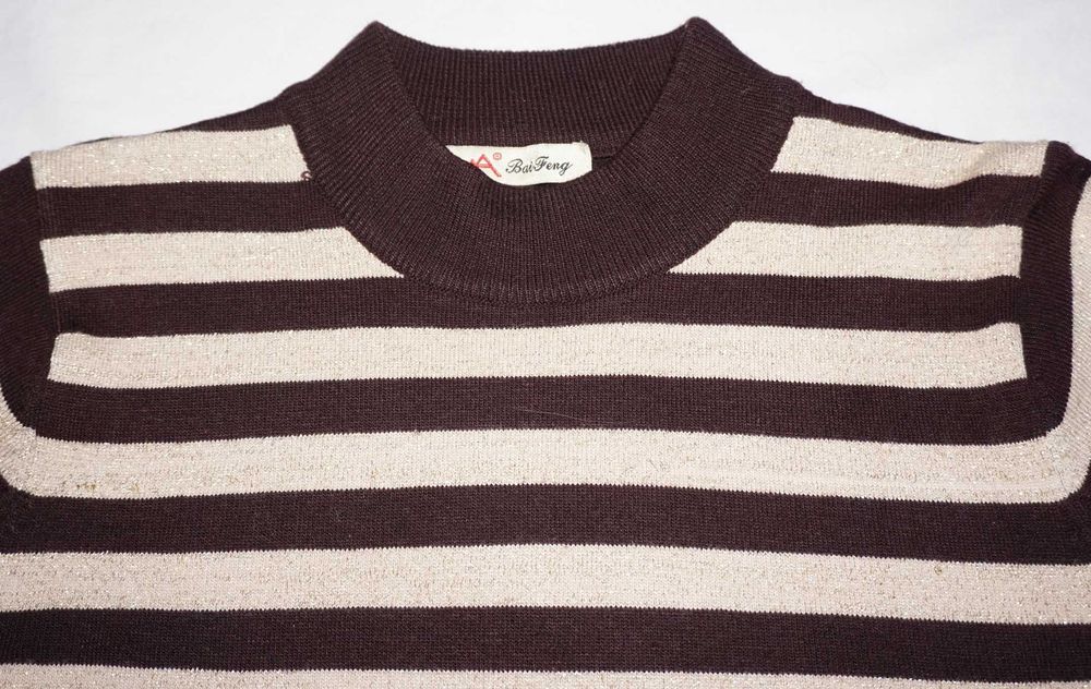 Sweter w brązowo-złote paski z akrylu rozm.M