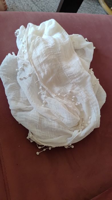 Szal boho śmietankowy  250x35