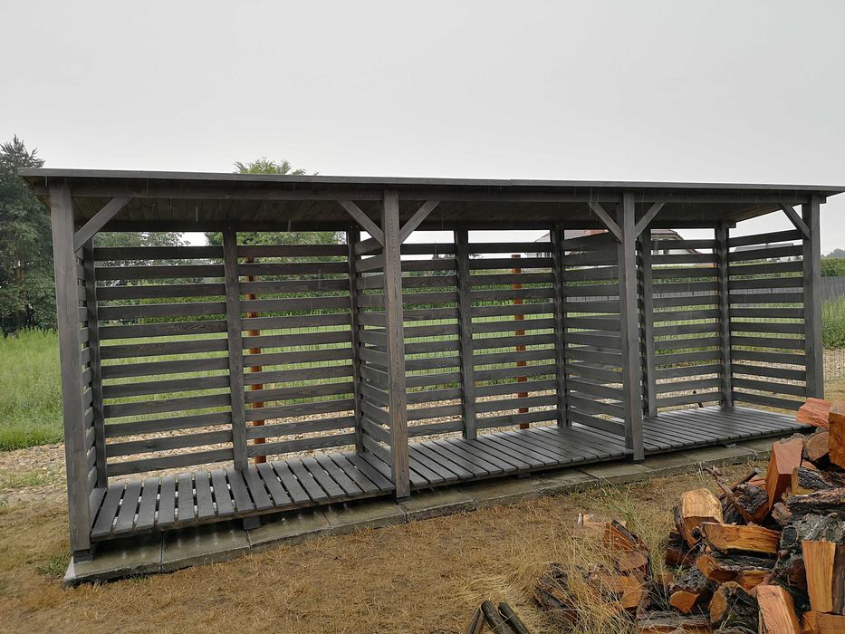 Drewutnia ogrodowa potrójna 6 x 1,1, wiata na drewno z dachem prostym