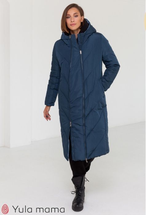 Зимове пальто-пуховик для вагітних сине/блакитне