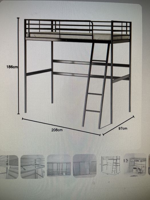 Estrutura de cama alta, beliche, em ferro cinza Ikea