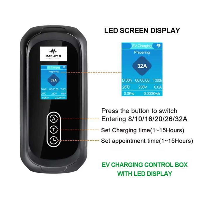 Carregador Portátil 7 kw - 32A - C/APP - Sup. Parede - Saco Transporte