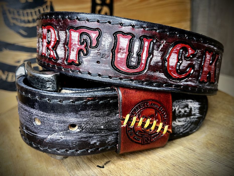 Pasek skórzany handmade rock metal punk rocknroll czaszki