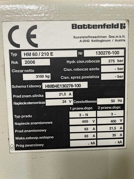 Wtryskarka do tworzyw Battenfeld HM 60/210 E